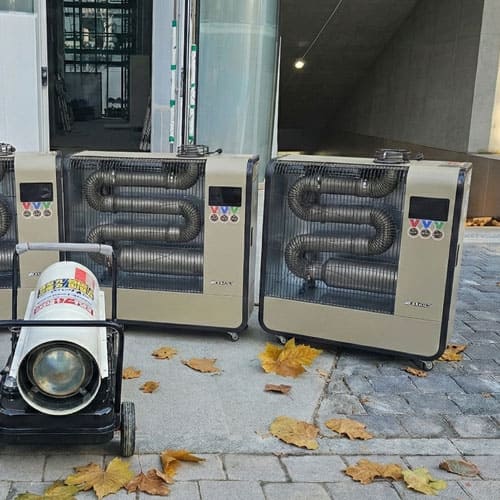 겨울 공사현장 튜브히터 온풍기 임대